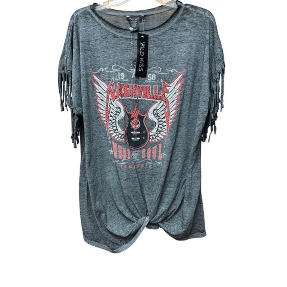 Womens 1X Nashville Embellished Graphic Tee Music‎ Bohemian Y2K Festival Concert